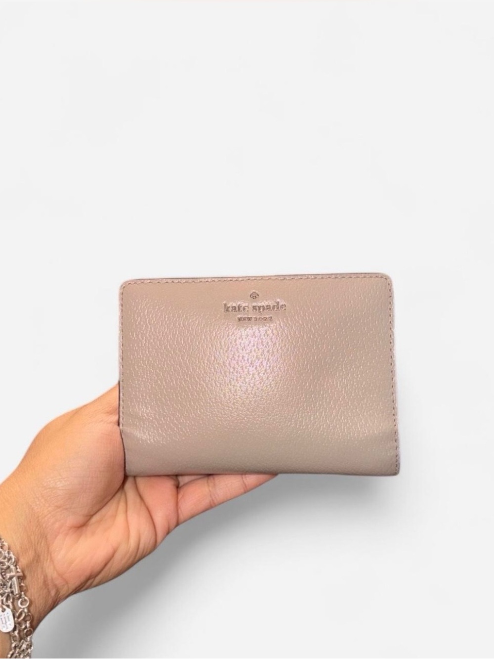 kate spade Taupe Pebbled Leather Compact Wallet
